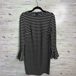 Chaps Black and White Striped Midi Dress size 6 bell sleeves